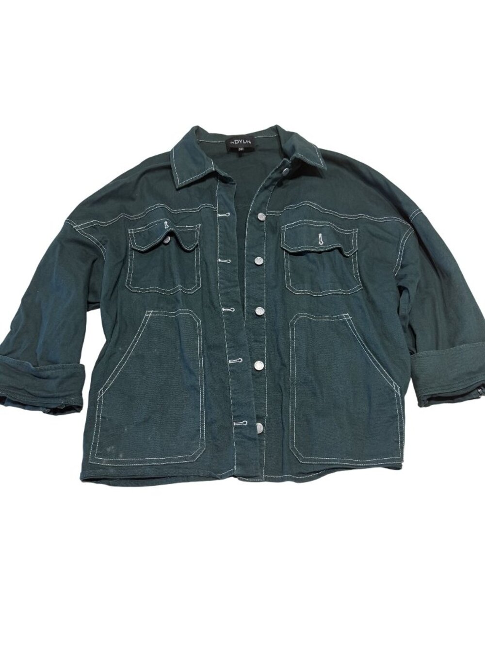 BY.DYLN Cooper Green Cotton Blend Denim Jean Jacket Women's X-Small XS